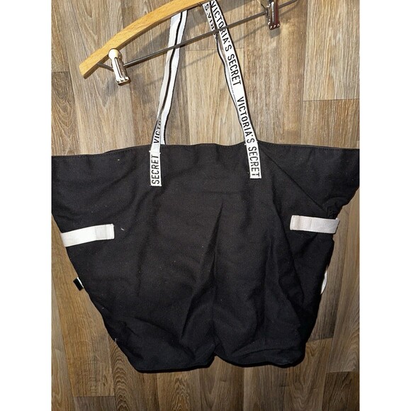 Victoria's Secret Large Tote Canvas Weekender Bag Black & White Logo - Picture 6 of 6